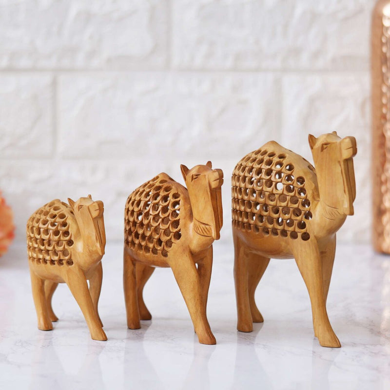 Handcrafted Wooden Camel Figurine Set | ZELQUE