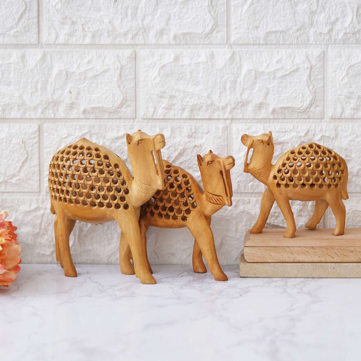 Handcrafted Wooden Camel Figurine Set | ZELQUE